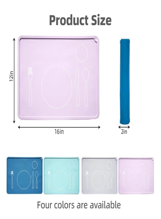 SeewtLice 4 Pcs Toddler Placemats: Non-Slip Silicone Baby Placemat for Dining Table, 16x12 Inch Reusable Food Mat for Kids Learning, Eating & Travel (Soft Colors) - Image 2